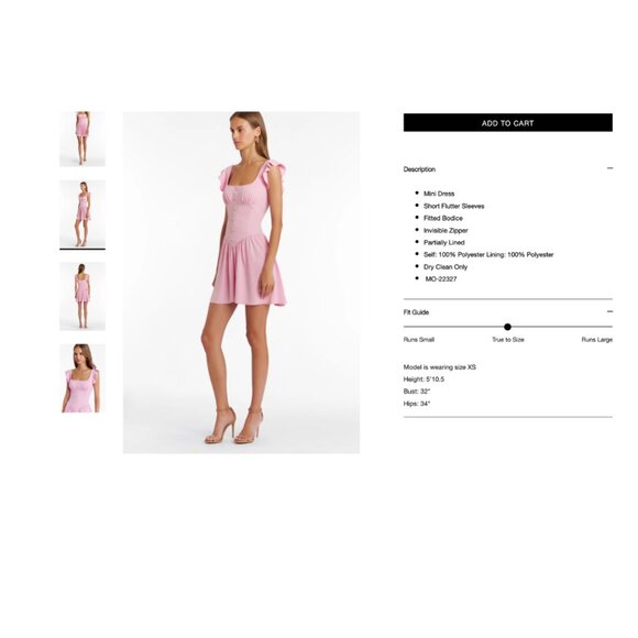 New AMANDA UPRICHARD Pink Holland Dress Flutter Sleeve Size XS NWT - Picture 4 of 16